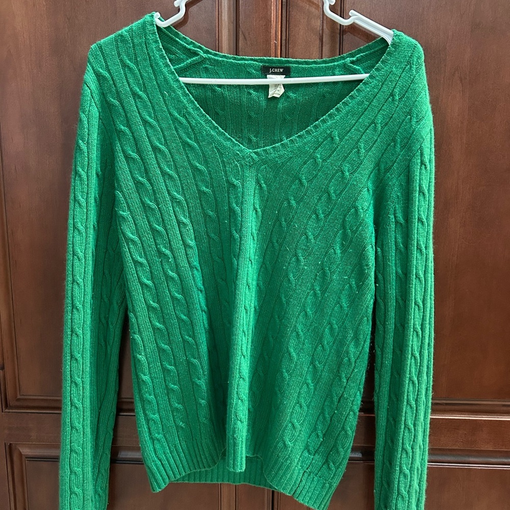J. Crew Green Cable Knit Sweater